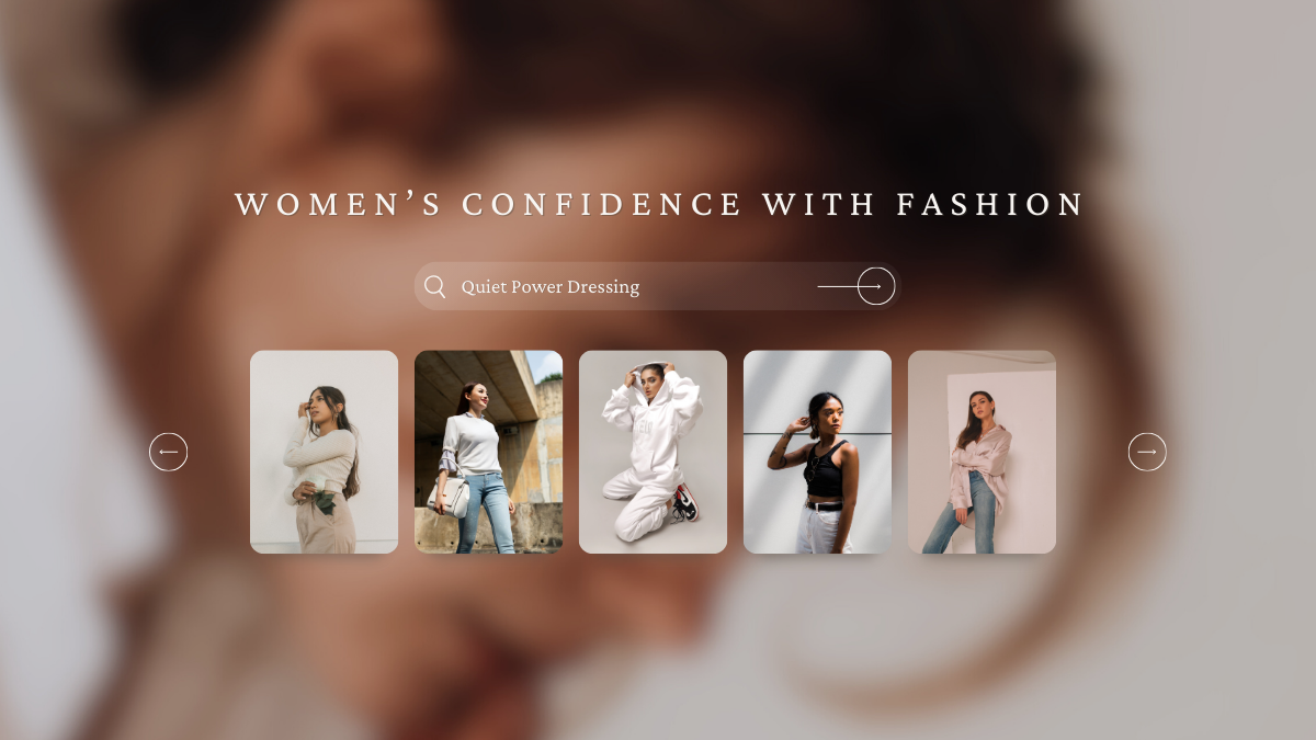 Woman wearing a neutral tailored outfit representing quiet power dressing fashion trend in 2026