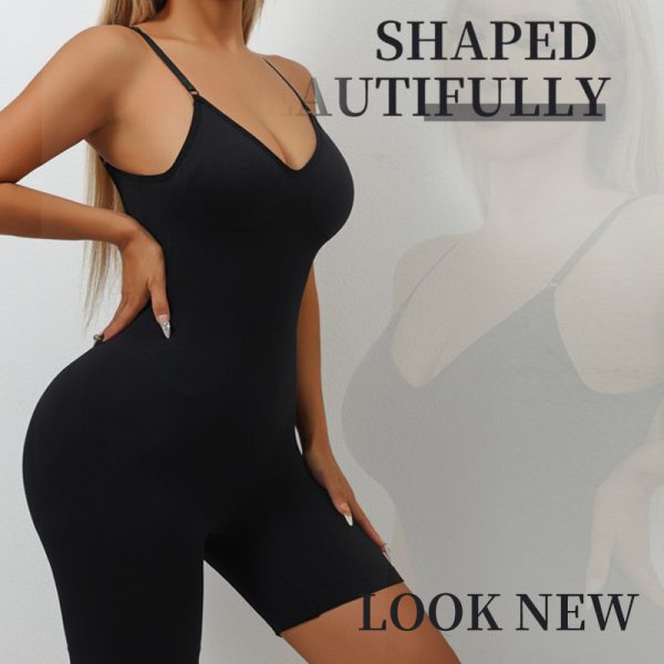 Seamless high compression shapewear bodysuit in black with tummy control design